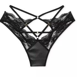 NEW Victorias Secret Faux Leather Fishnet Open Back Brazilian Panty 10417